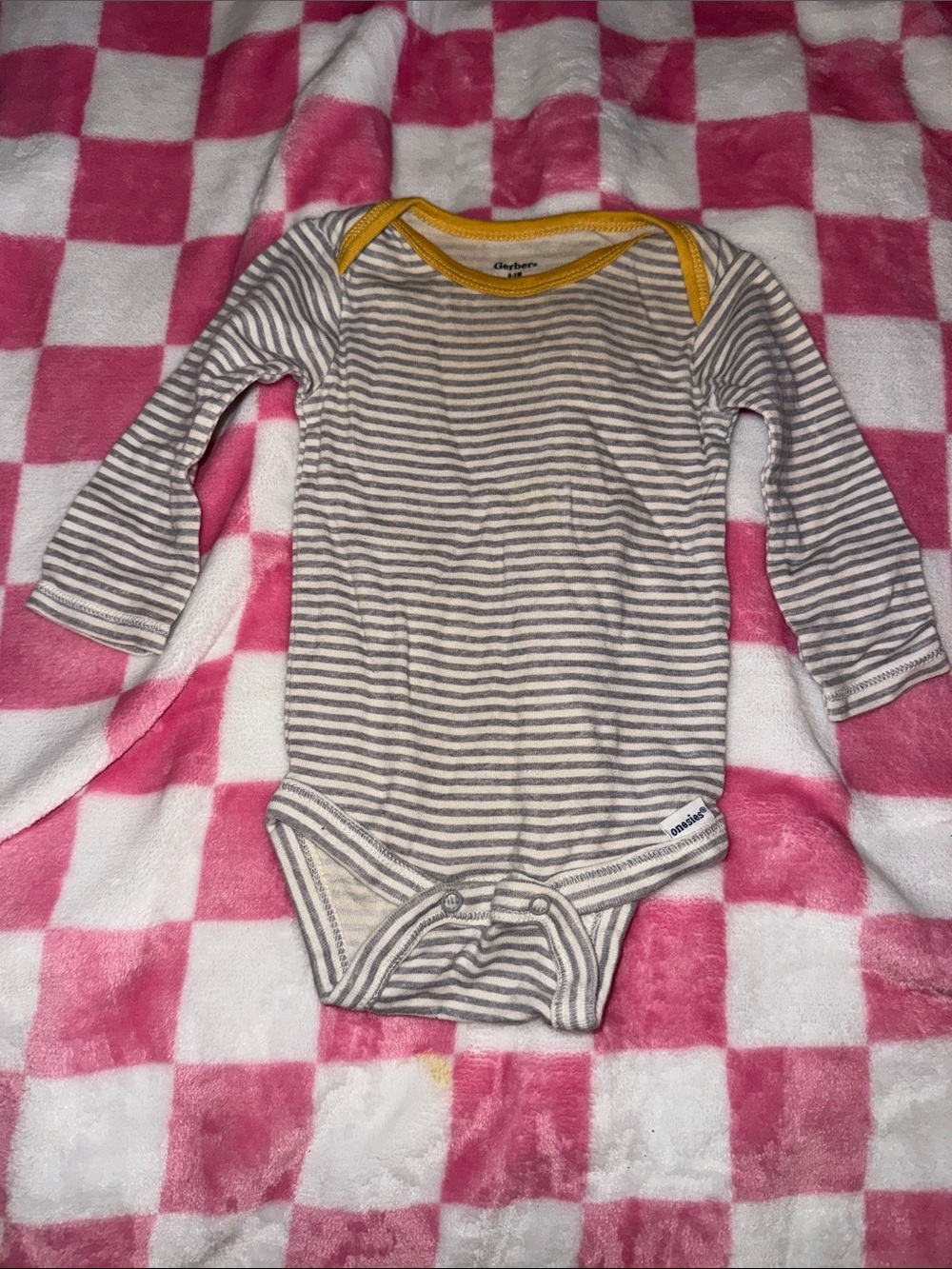 Gerber Grey & White Striped Long-Sleeve Bodysuit with Yellow Trim